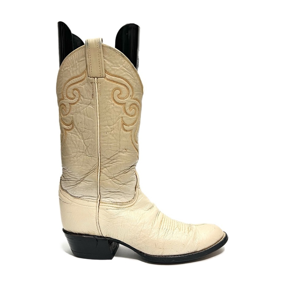 Tony Lama | Vintage 1970s Mens Ivory Leather Western Style Mid Calf Cowboy Boots